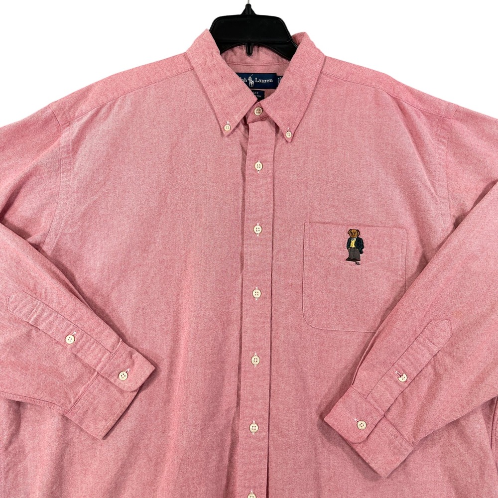 Ralph Lauren Blake Oxforrd Shirt Men XL Polo Bear Pink Cotton Business Casual